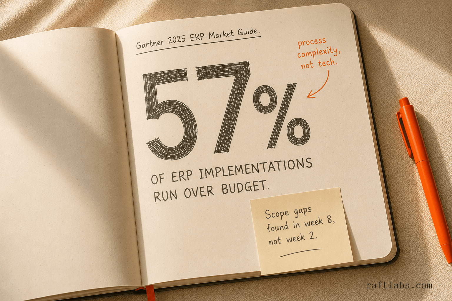 57% of ERP implementations run over budget — Gartner 2025