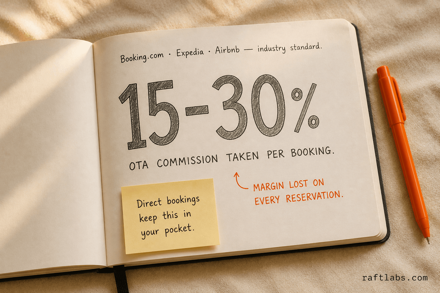 15 to 30 percent OTA commission stat callout - margin lost on every third-party booking