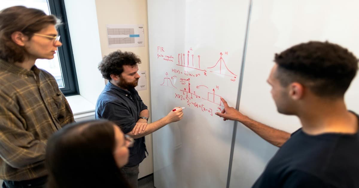 CTO reviewing AI technology architecture diagram on whiteboard