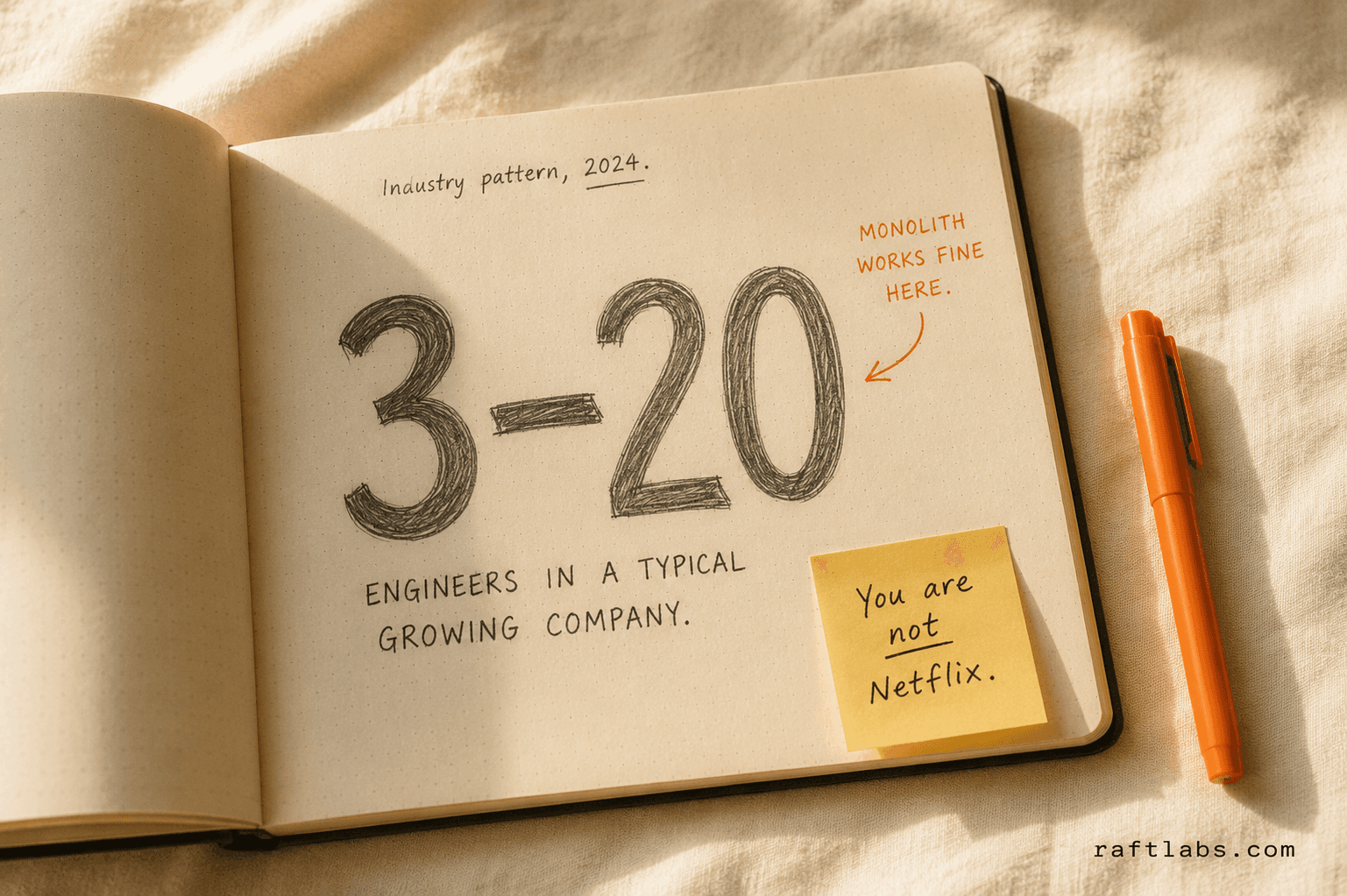 Most companies have 3-20 engineers - a range where a monolith works fine