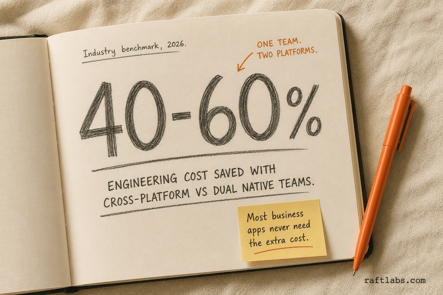 40 to 60 percent engineering cost saved by choosing cross-platform over dual native teams