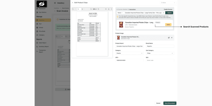 Product Search Screen