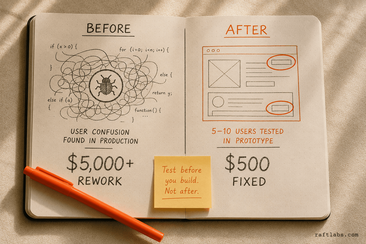 Fixing a design flaw in a prototype costs $500; fixing the same flaw in production code costs $5,000