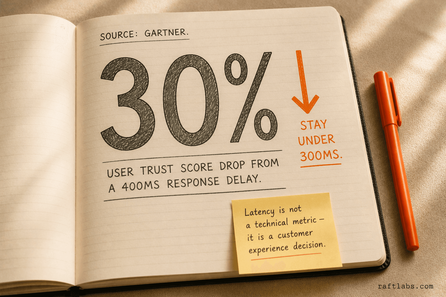 Gartner stat showing 400ms response latency drops voice AI user trust scores by 30 percent