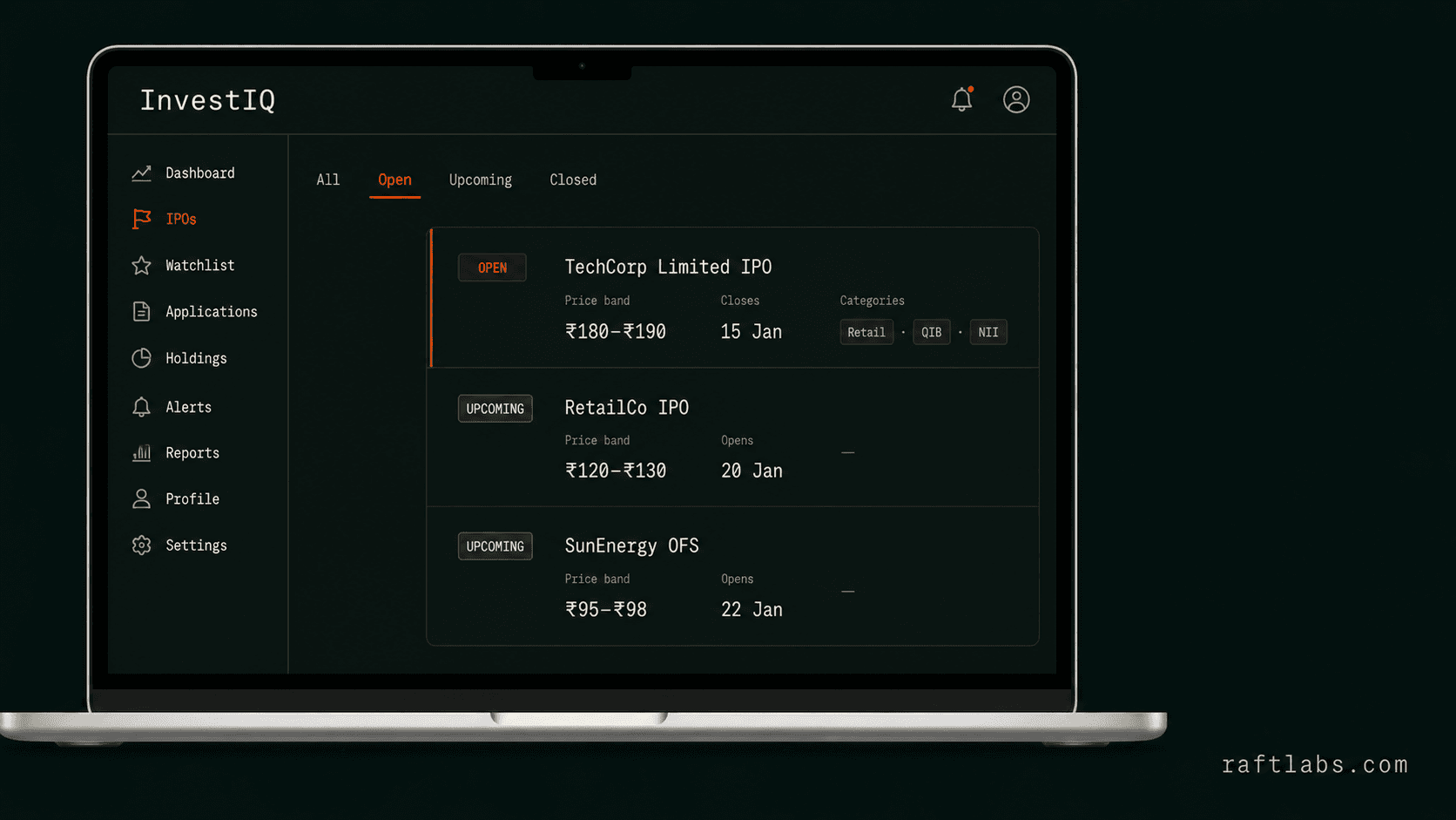 InvestIQ real-time IPO and market events tracker for Indian retail investors