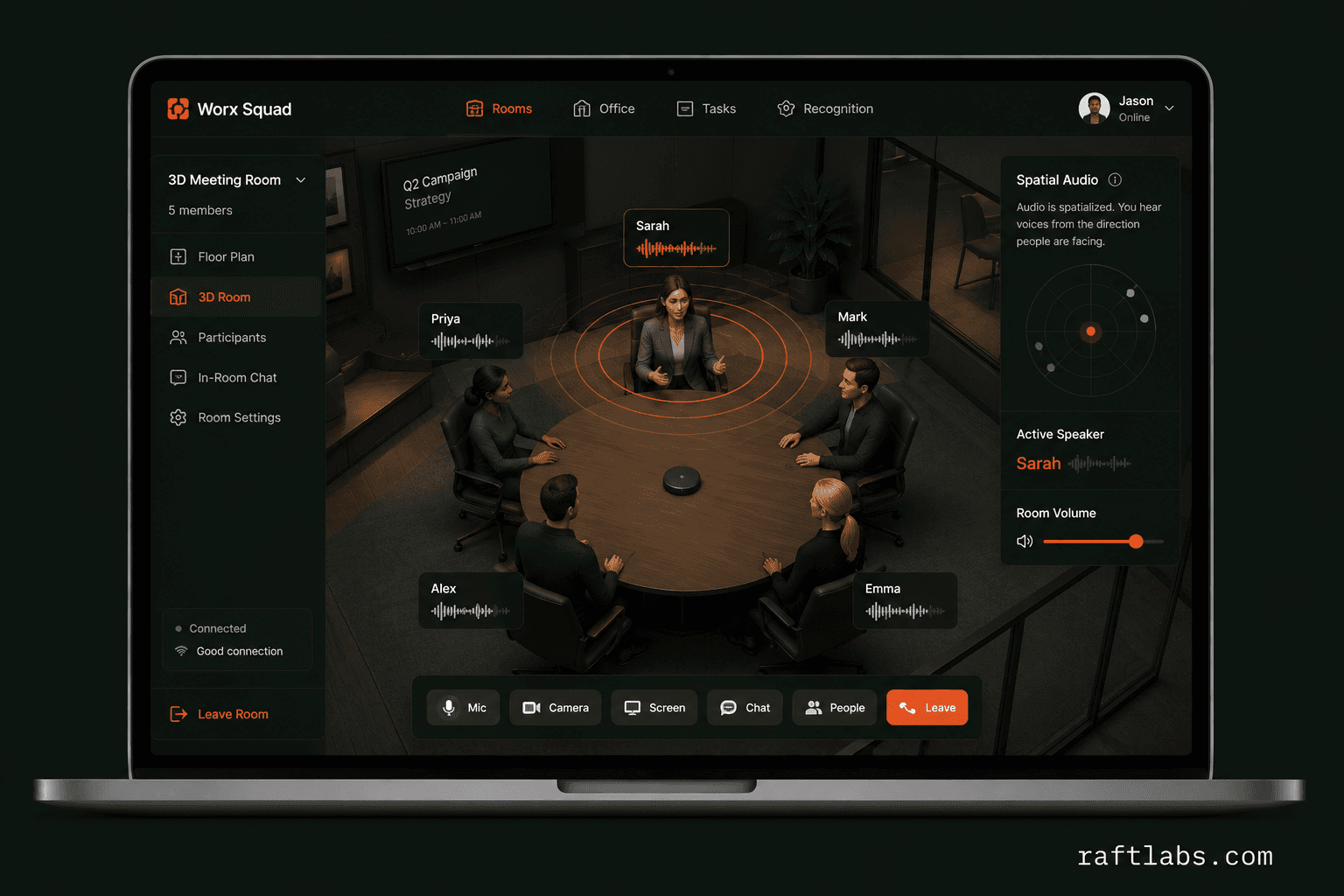 3D immersive meeting rooms for distributed teams