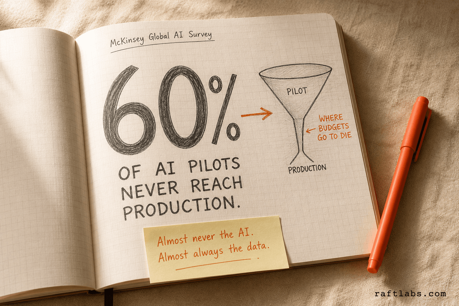 60 percent of AI pilots never reach production — McKinsey statistic showing the gap between pilot and production deployment