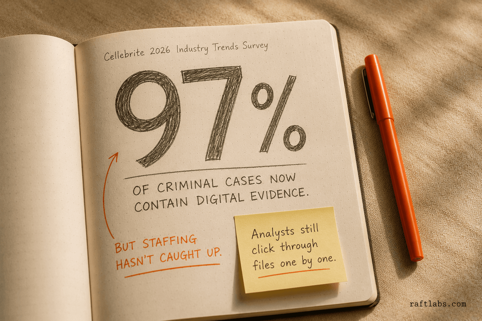 97% of criminal cases now contain digital evidence — Cellebrite 2026 Industry Trends Survey