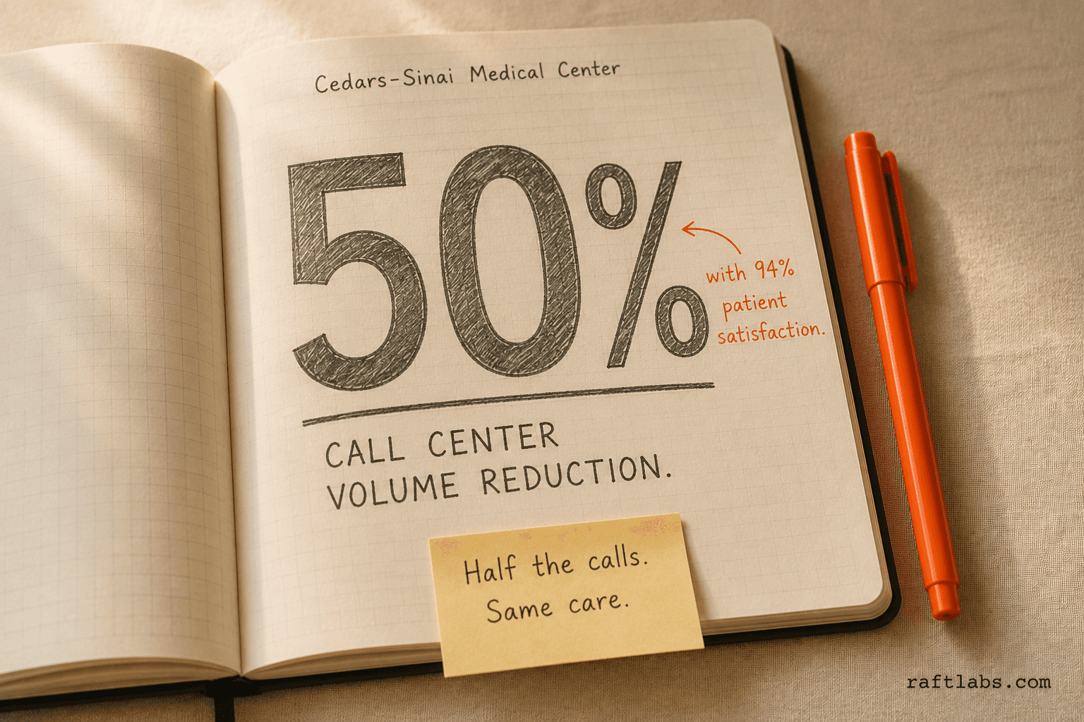 Cedars-Sinai achieved a 50% reduction in call center volume after deploying a voice AI scheduling chatbot