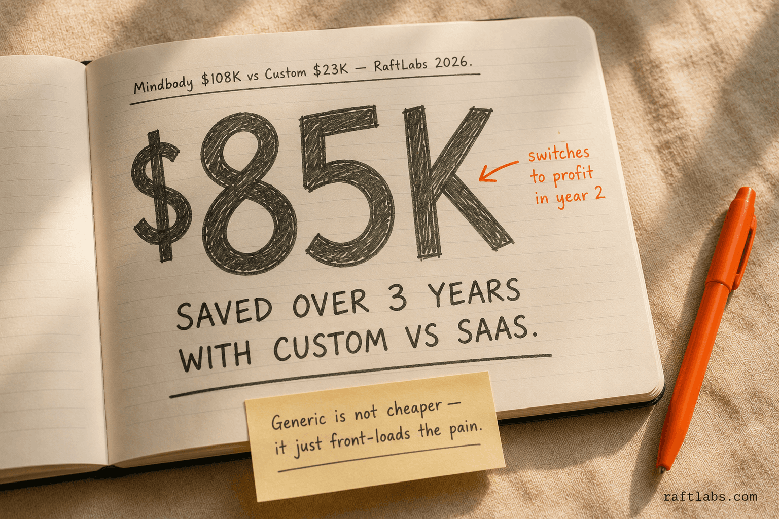 Custom med spa loyalty software saves $20,000 to $85,000 over three years compared to generic SaaS platforms like Mindbody