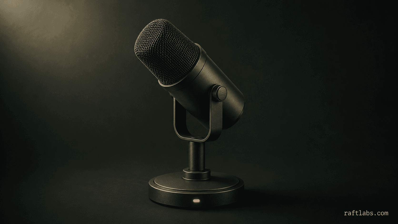 Professional podcast recording setup with microphone, headphones, and audio equipment in a studio