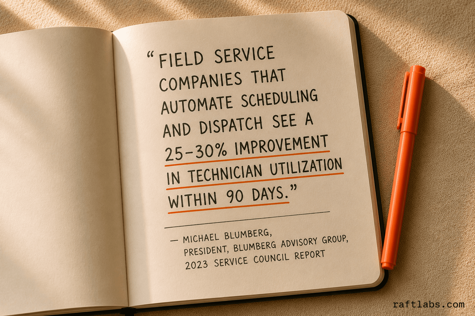 Michael Blumberg quote: field service companies that automate dispatch see 25–30% improvement in technician utilization within 90 days