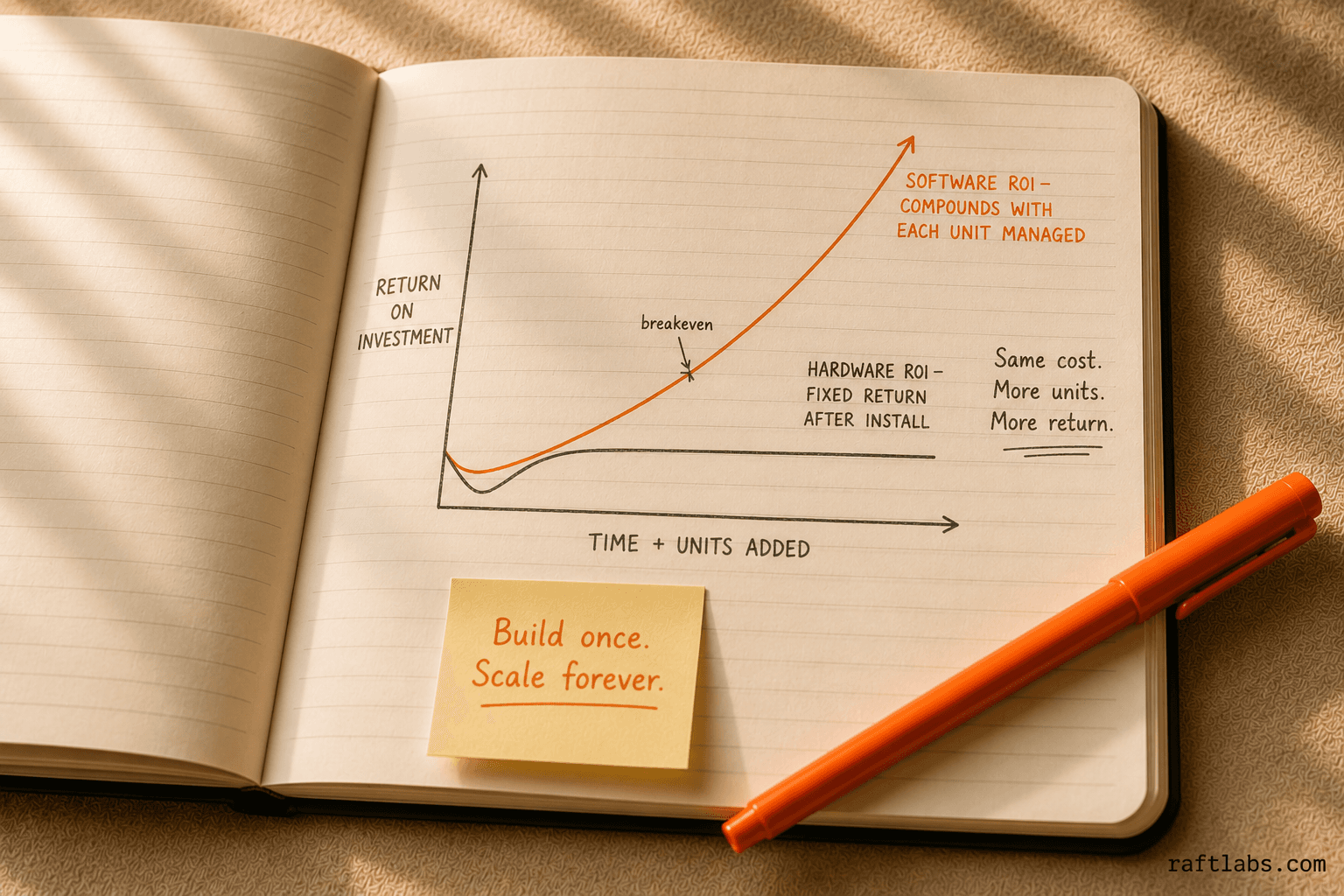Software ROI compounds over time while hardware ROI stays fixed