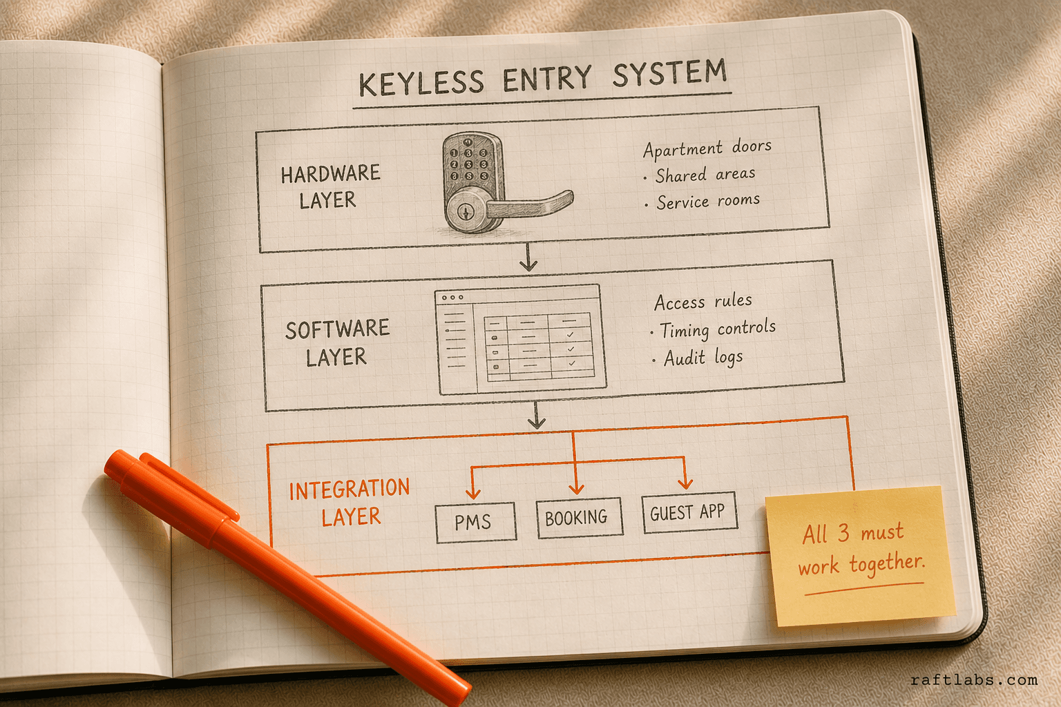 Three-layer keyless entry system architecture: hardware, software, and integration