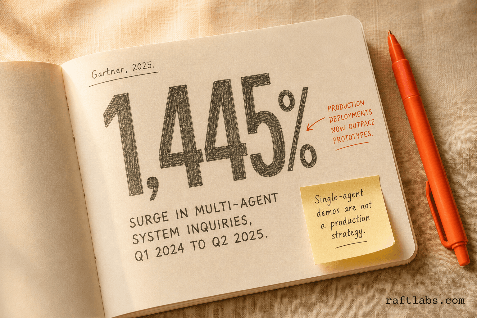 1,445% surge in multi-agent system inquiries tracked by Gartner from Q1 2024 to Q2 2025