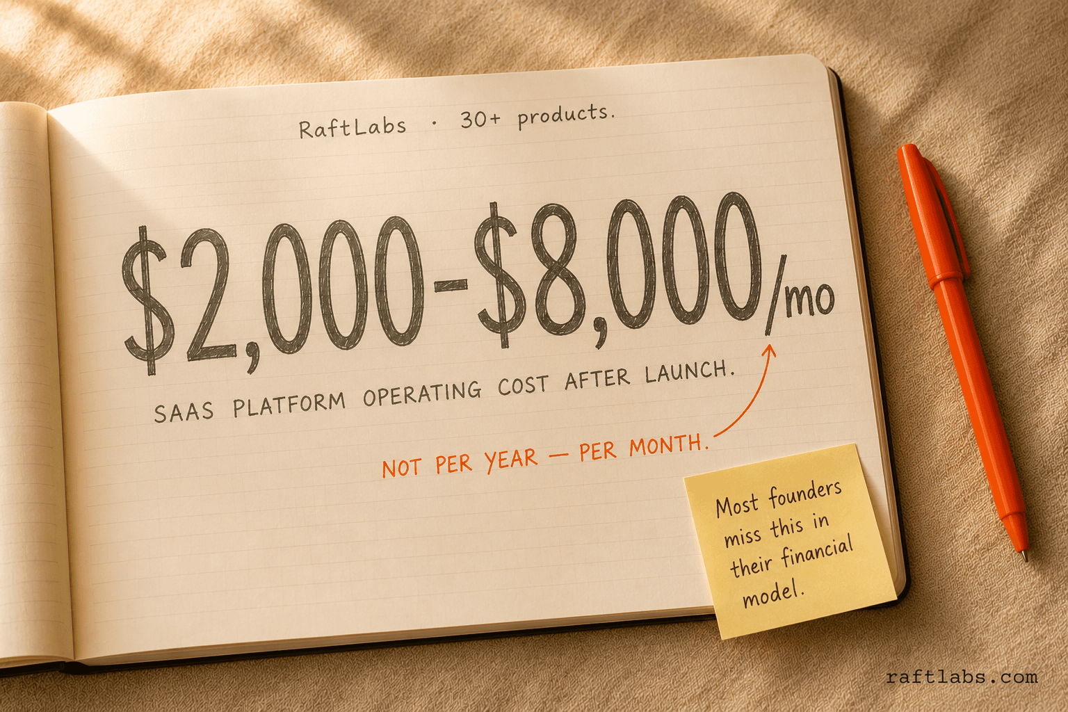 SaaS operating cost after launch is $2,000 to $8,000 per month, not per year