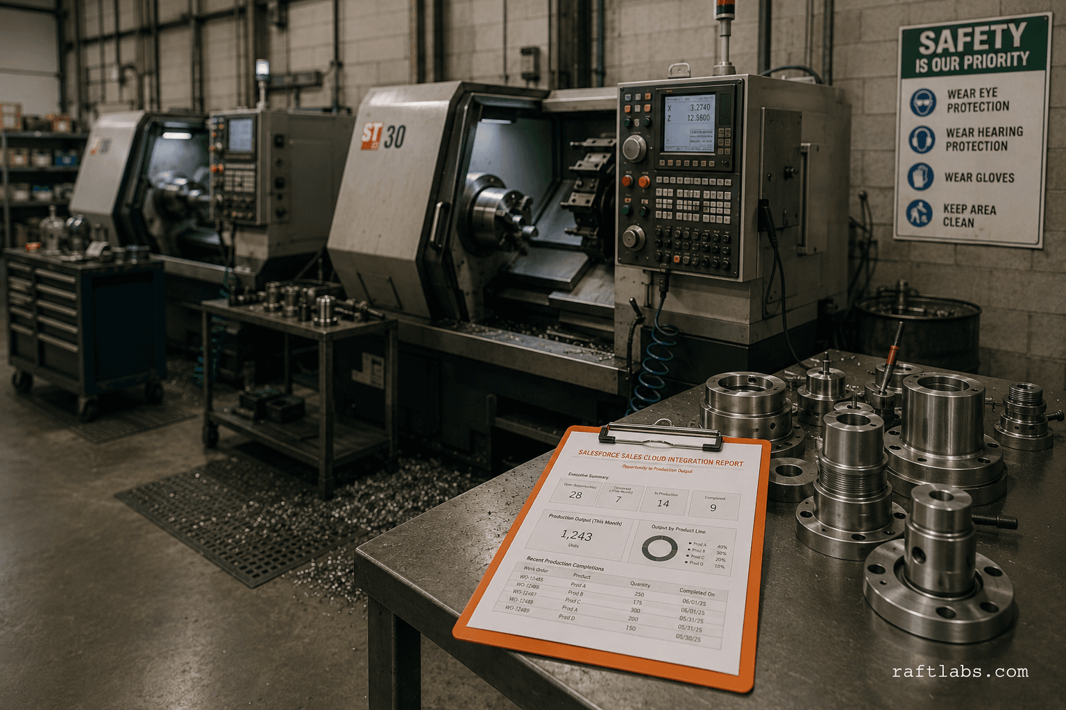 Manufacturing floor where Salesforce and ERP systems connect sales opportunity data to live inventory levels — the kind of physical environment SOLTECH serves with its CRM and AI integration practice