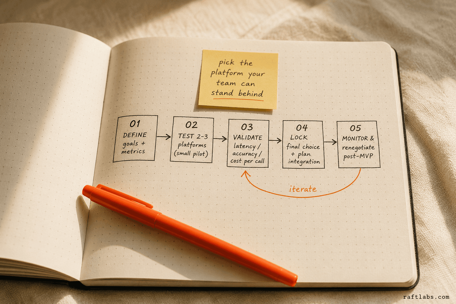 Five-step roadmap for selecting a Voice AI platform: Define, Test, Validate, Lock, Monitor