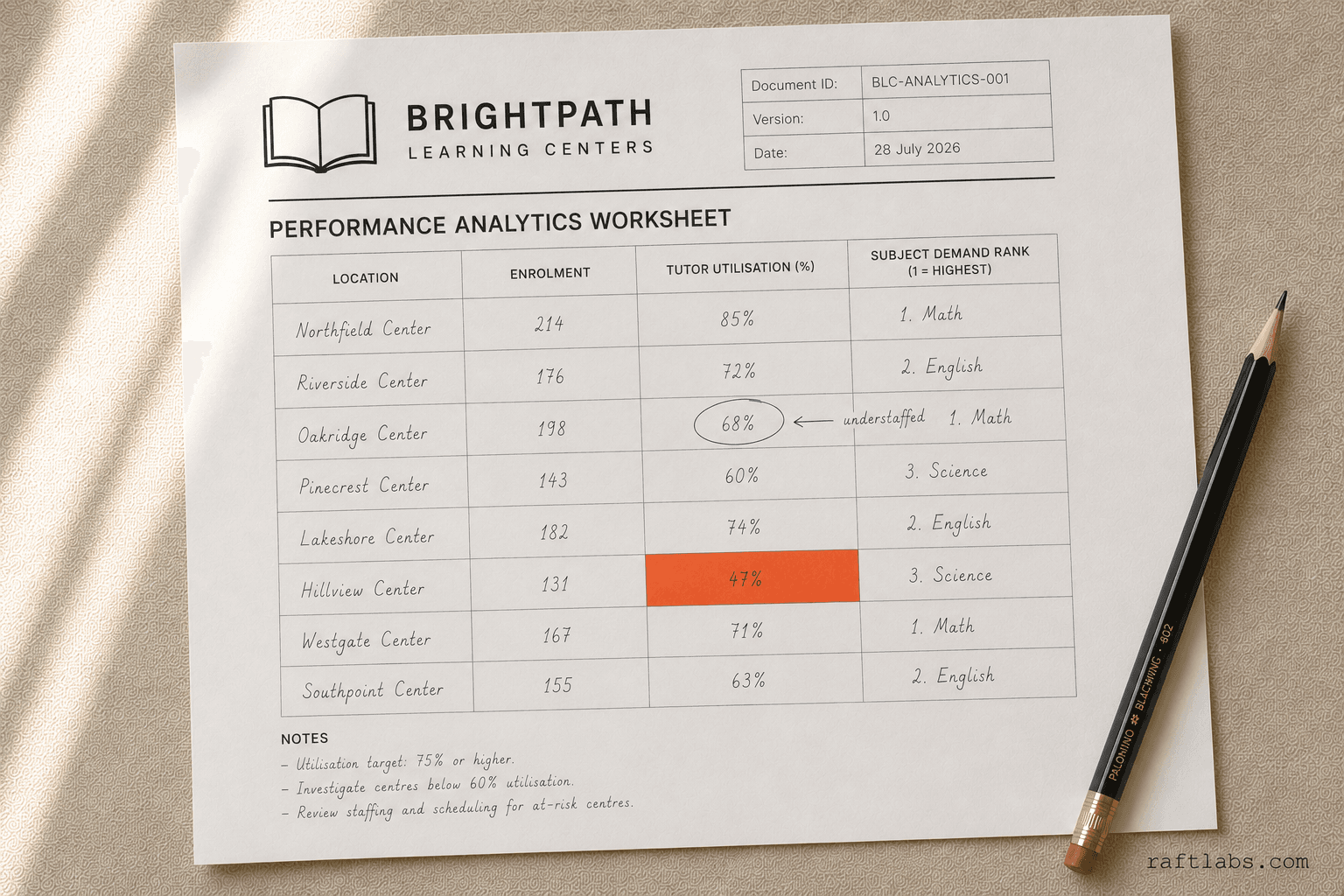 Tutoring Centre Performance Analytics and Admin Tools