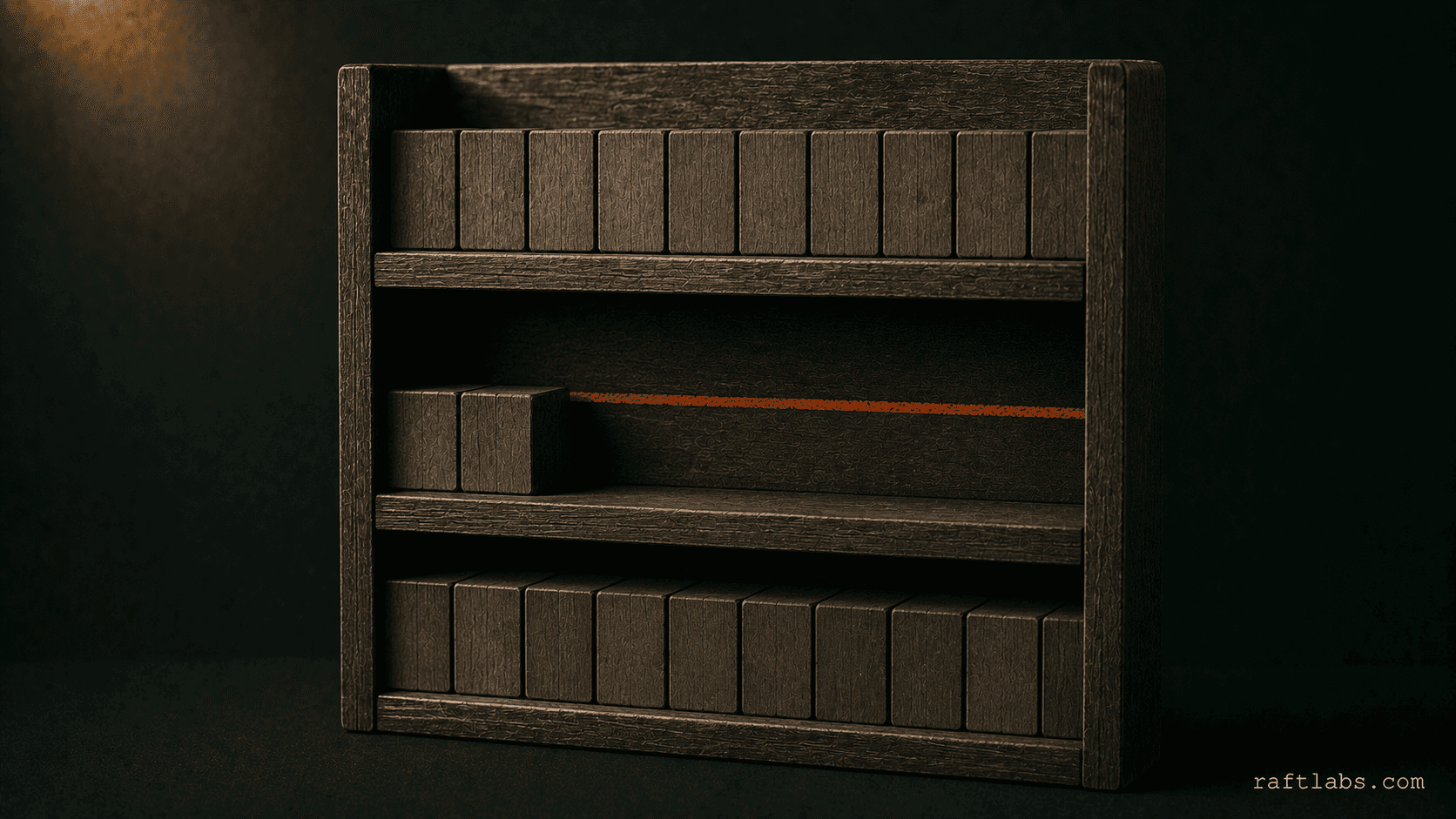 miniature wooden shelf unit with stock gap and level mark - AI inventory management retail