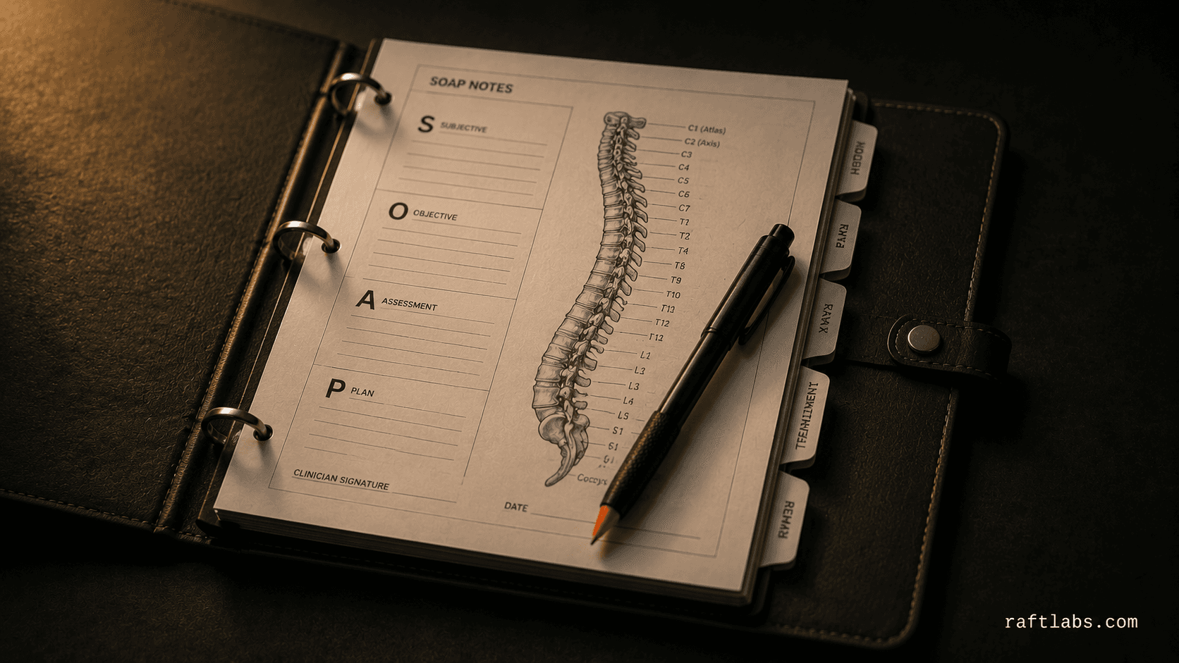 Chiropractic practice management software showing SOAP notes and patient scheduling interface