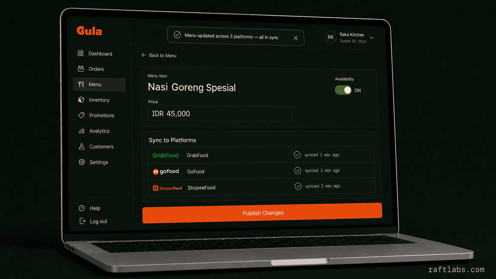 Centralized menu management across delivery platforms