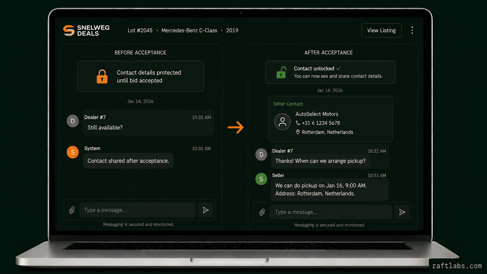 Secure in-platform communication with controlled contact sharing