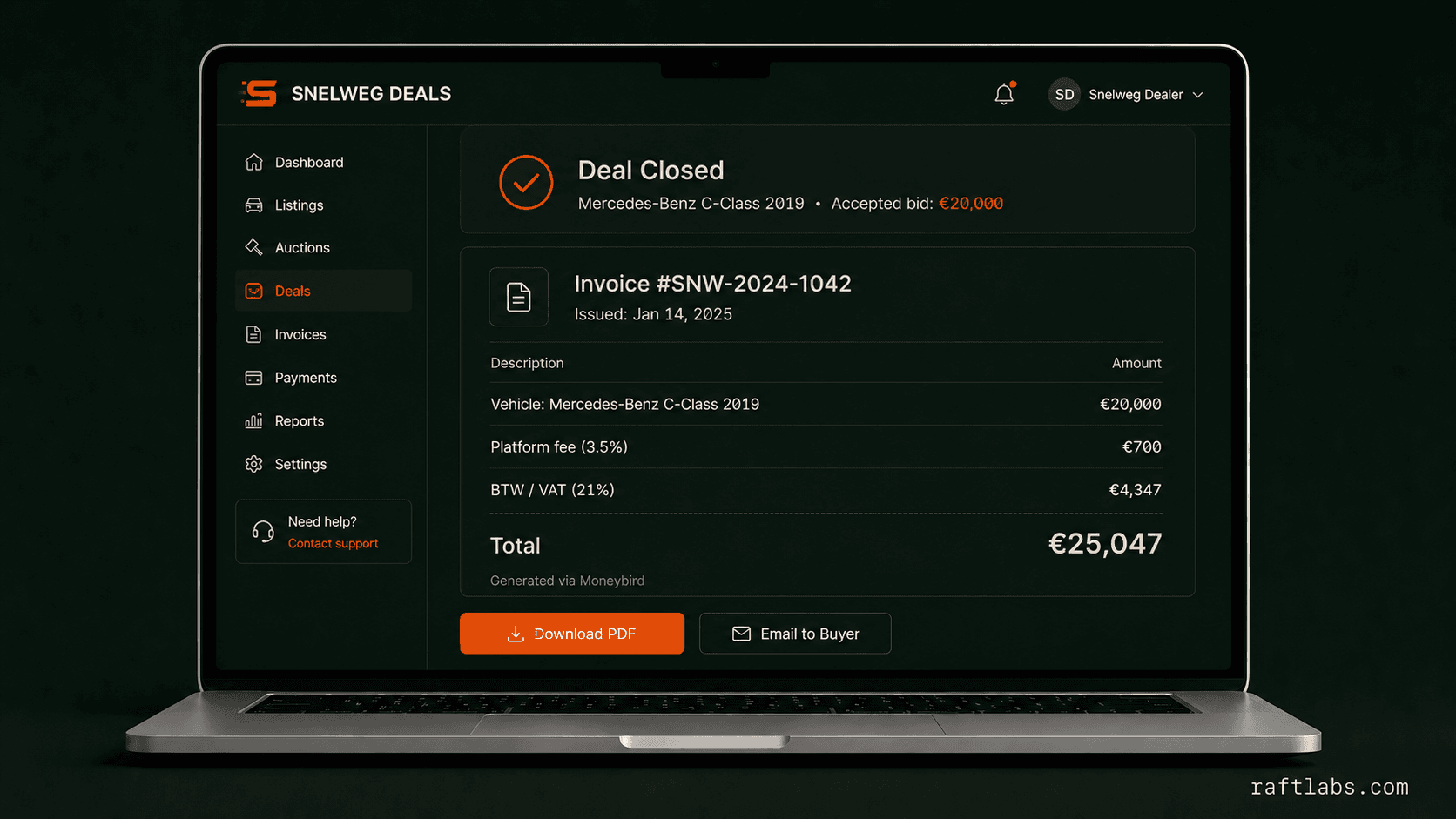 Automated invoice generation with Moneybird and platform tax rules