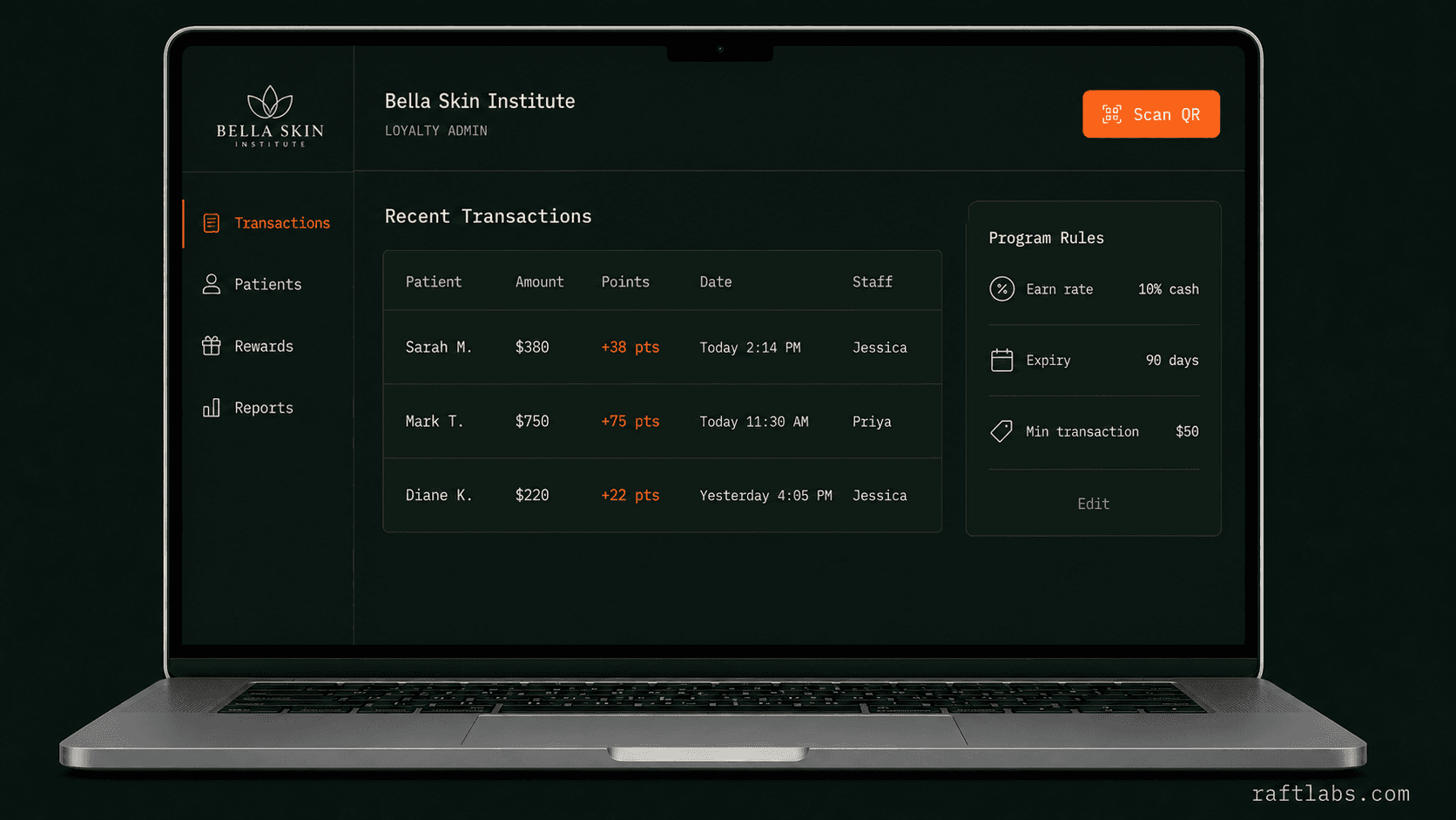 Admin panel for rewards management and reporting