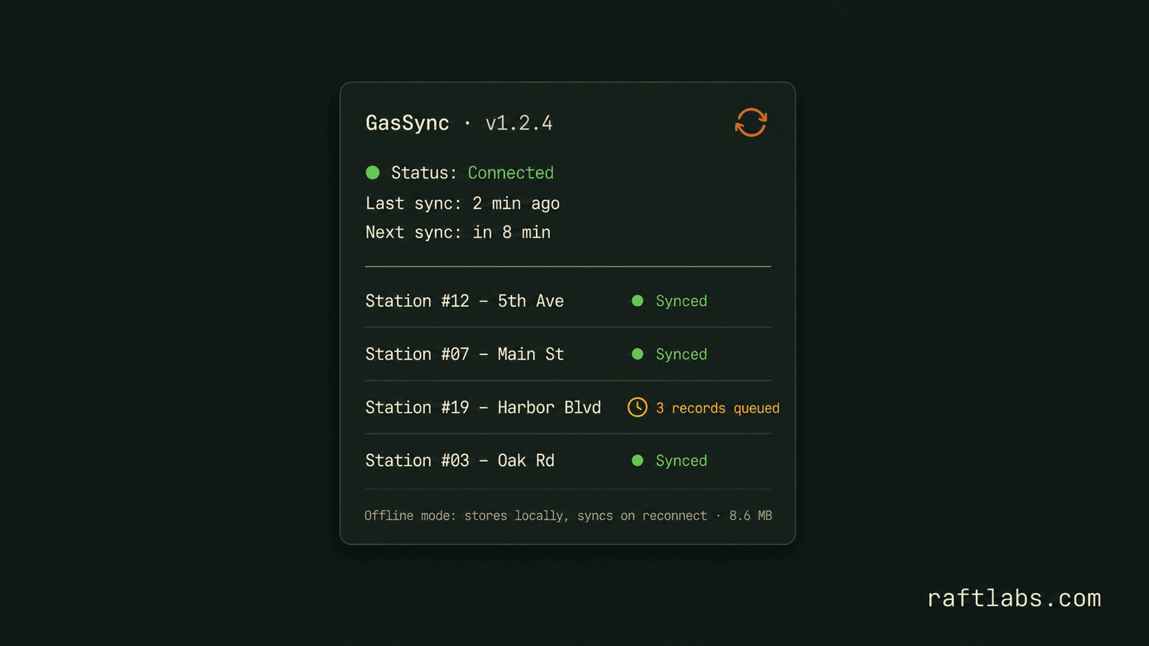 Desktop sync app connecting a Gilbarco Passport POS to the cloud platform