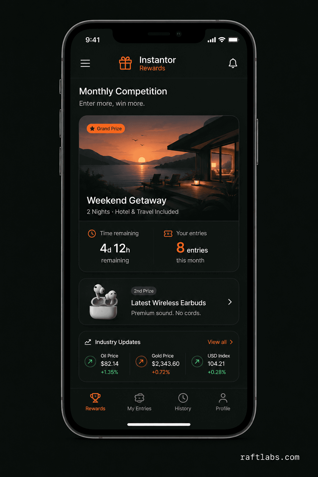 Competitions and winners in the Instantor Rewards app