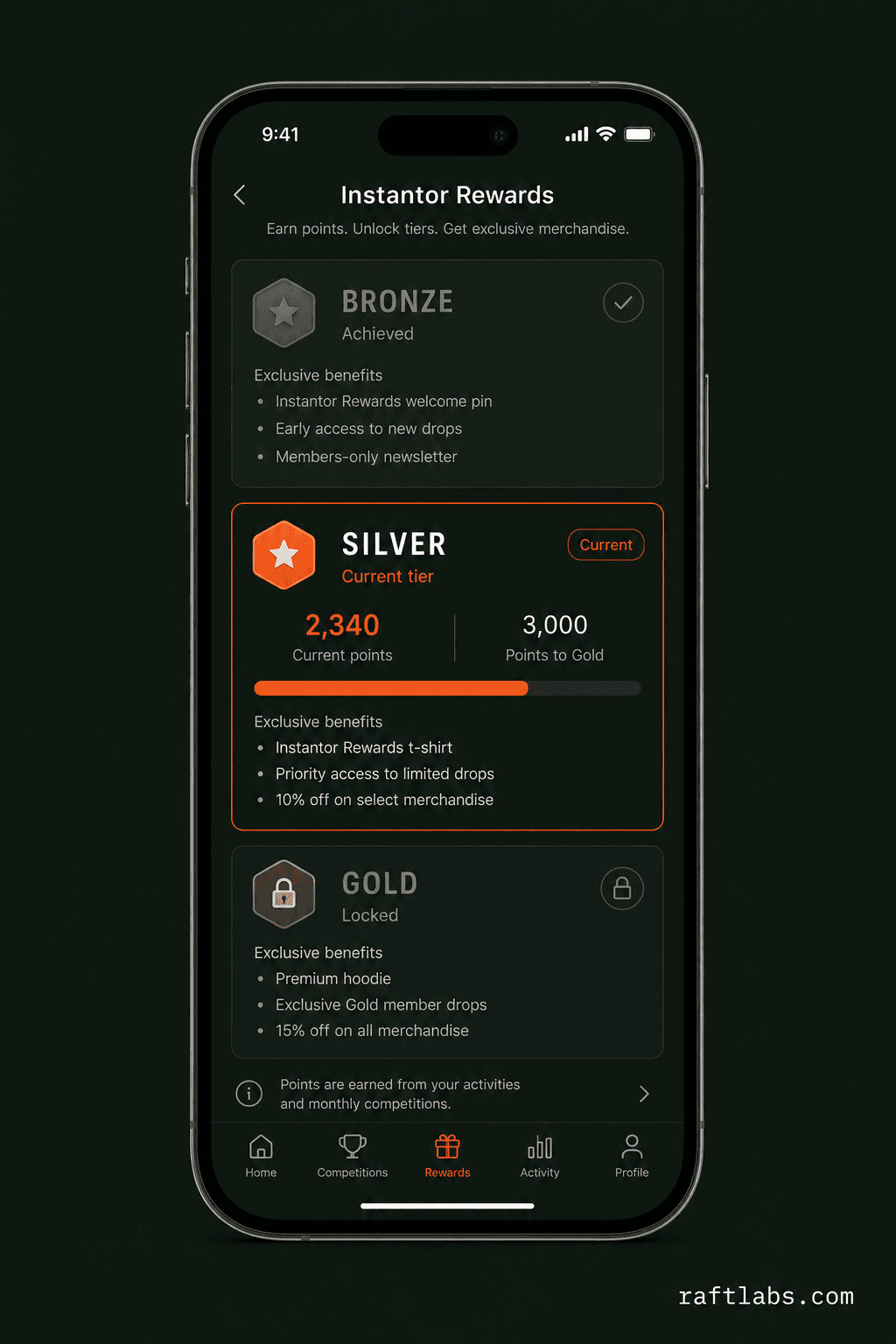 Member, Bronze, Silver, and Gold tiers in the Instantor Rewards program