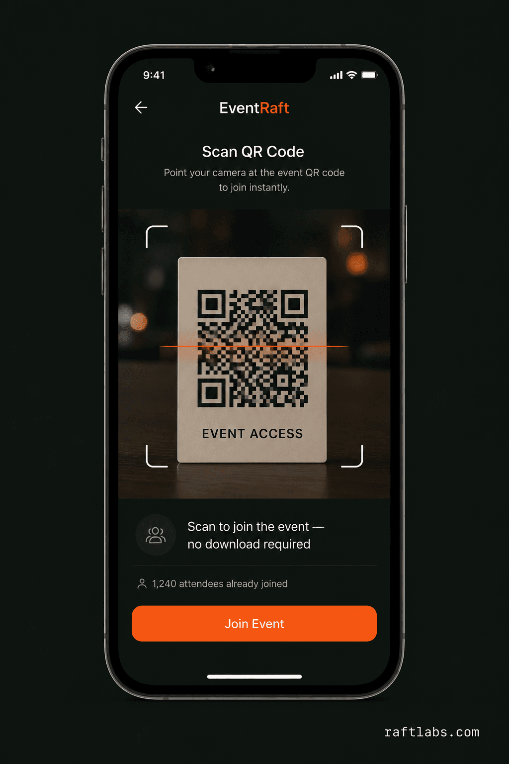 QR code registration for EventRaft event management app