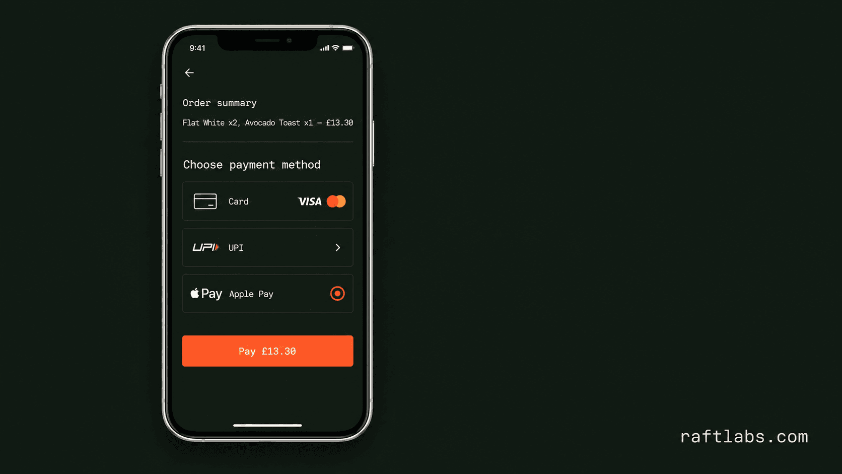 Multiple payment methods at checkout in Grubly including cards UPI and contactless
