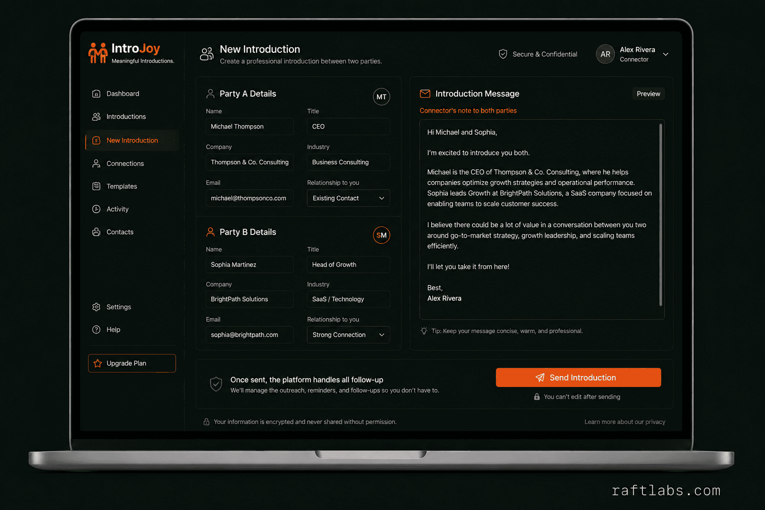 One-step introduction initiation in IntroJoy web app