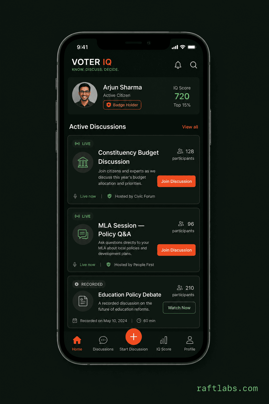 Voter IQ mobile app for live political discussions and constituency groups in Andhra Pradesh